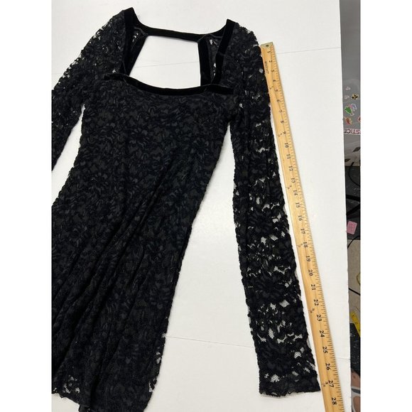 Free People Mini Dress L Black Lace Flirt For You Long Sleeve Cut Out Back - Picture 8 of 10